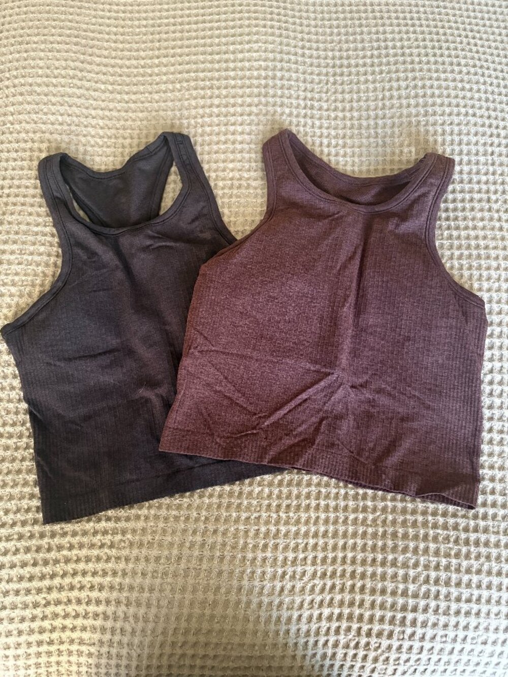 lululemon athletica Ebb to Street Cropped Tanks x 2 (Black and Espresso)